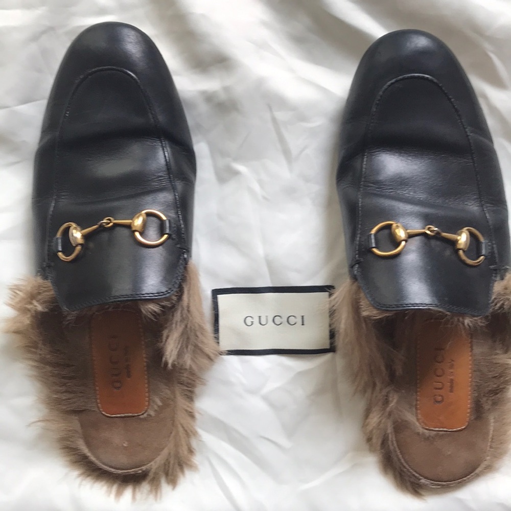 Gucci Black Leather Horsebit Fur-Lined Loafers